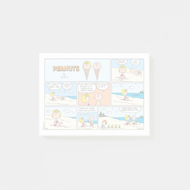 Charlie Brown & Sally Ice Cream am Strand Post-it Klebezettel (Vorderseite)