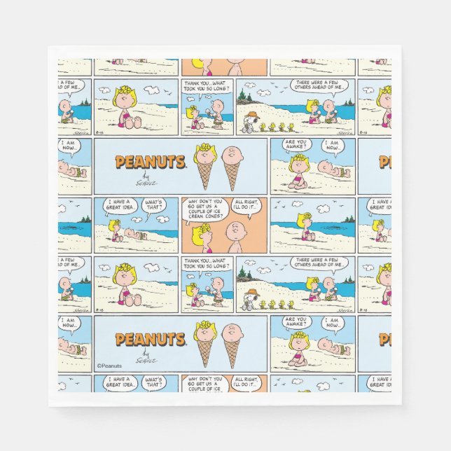 Charlie Brown & Sally Ice Cream am Strand Serviette (Vorderseite)