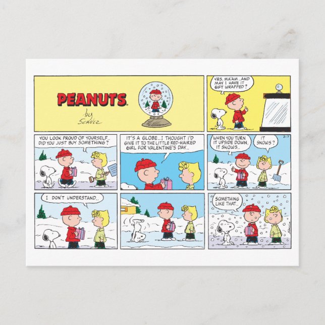 Charlie Brown | Schneekugel Postkarte (Vorderseite)