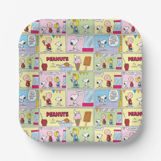 Charlie Brown, Snoopy & Sally | Eiscreme Pappteller (Vorderseite)