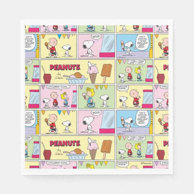 Charlie Brown, Snoopy & Sally | Eiscreme Serviette (Vorderseite)