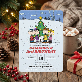 Charlie Brown und Freunde Winter zum Geburtstag Einladung