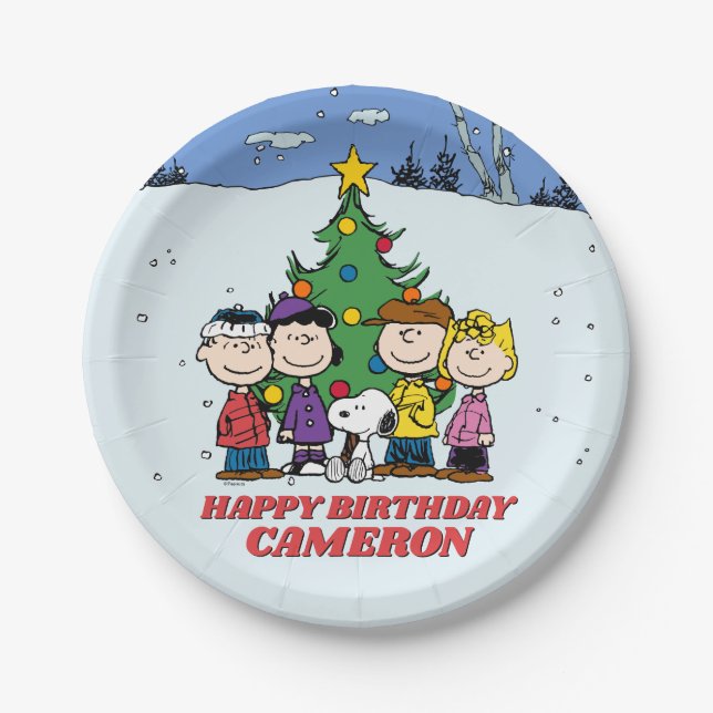 Charlie Brown und Freunde Winter zum Geburtstag Pappteller (Vorderseite)