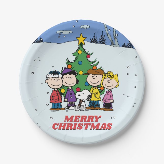 Charlie Brown und Friends Christmas Party Pappteller (Vorderseite)