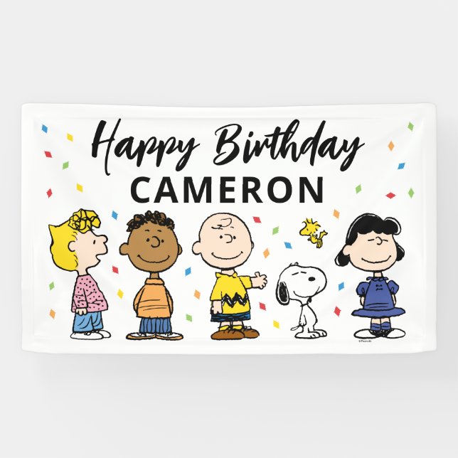 Charlie Brown und Gang Confetti Birthday Banner (Horizontal)