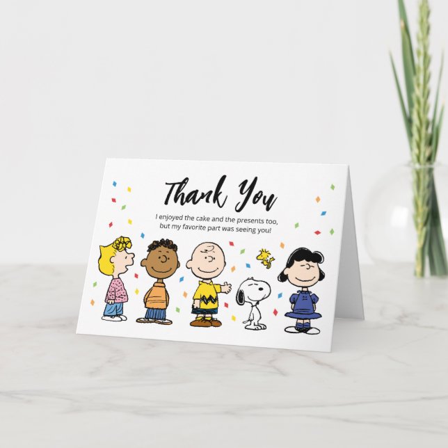 Charlie Brown und Gang Confetti Birthday Dankeskarte (Vorderseite)
