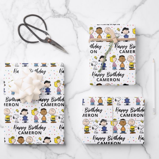 Charlie Brown und Gang Confetti Birthday Geschenkpapier Set (Vorderseite)