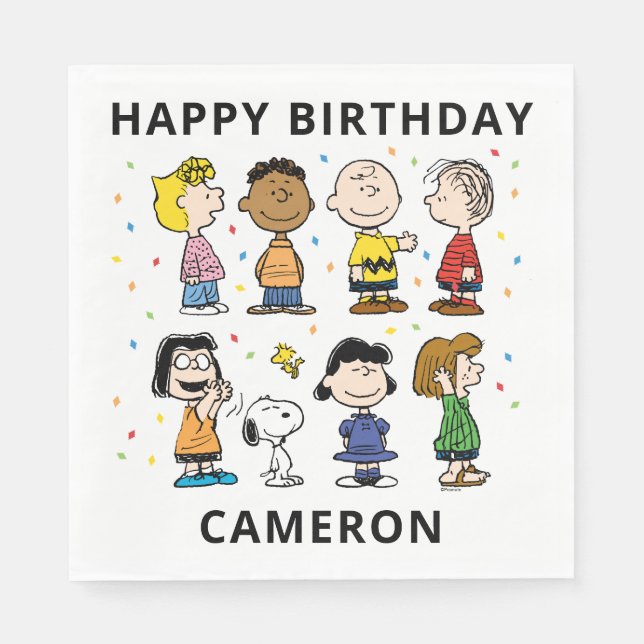 Charlie Brown und Gang Confetti Birthday Serviette (Vorderseite)