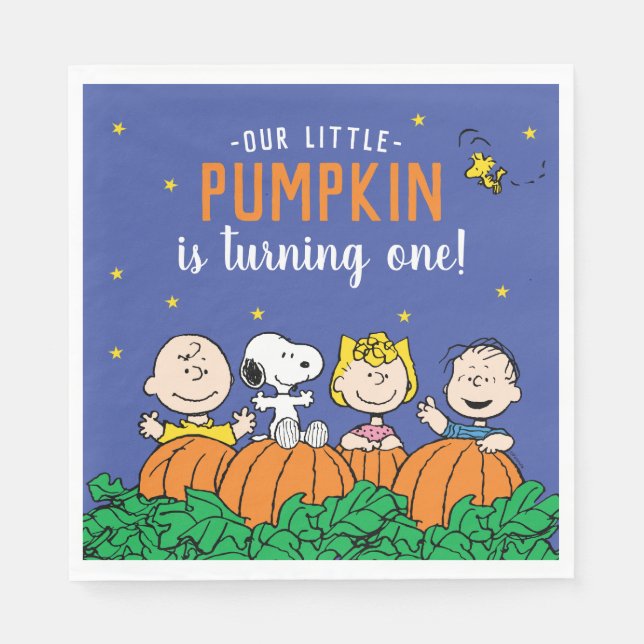 Charlie Brown und Gang Pumpkin 1. Geburtstag Serviette (Vorderseite)