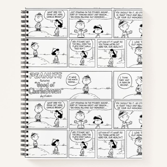 Charlie Browns Erinnerungen am Pitcher-Berg Notizbuch (Vorderseite)