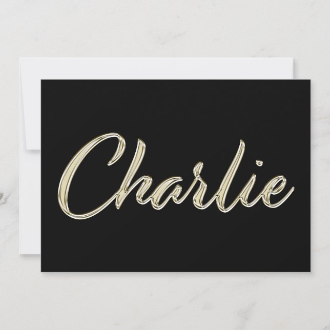 Charlie Name white gold Handwriting Karte (Vorderseite)