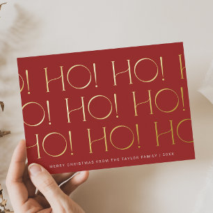 CHARLIE Red Gold Foil Ho Ho Ho Familie Weihnachten Folien Feiertagskarte