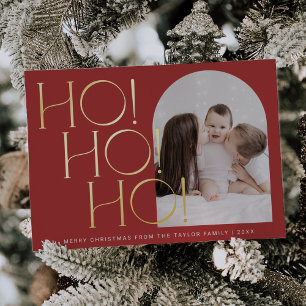 CHARLIE Red Gold Foil Ho Ho Ho Foto Weihnachten Folien Feiertagskarte
