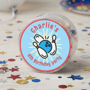 Charlie's 8. Geburtstags-Bowling-Party-Aufkleber Runder Aufkleber