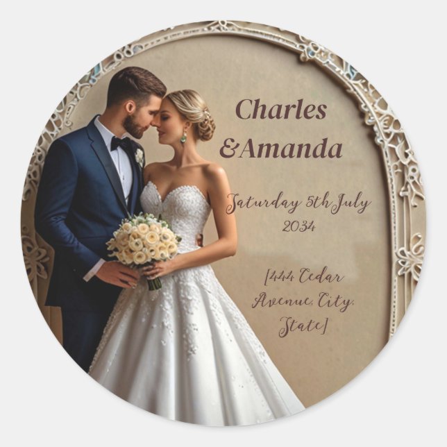 Charlles und Amanda Hochzeitsdesign Runder Aufkleber (Vorderseite)