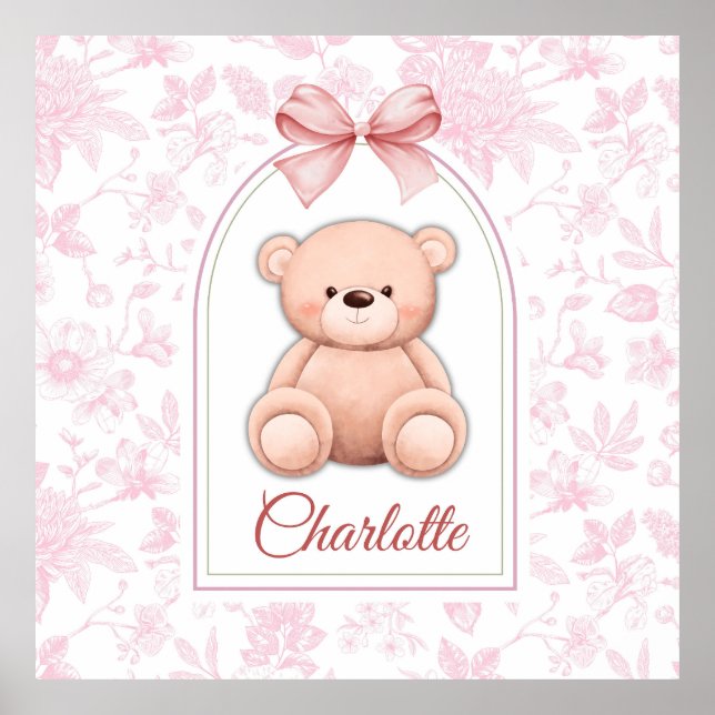 Charlotte | Benutzerdefiniertes rosa Teddy-Bär-Kin Poster (Vorne)