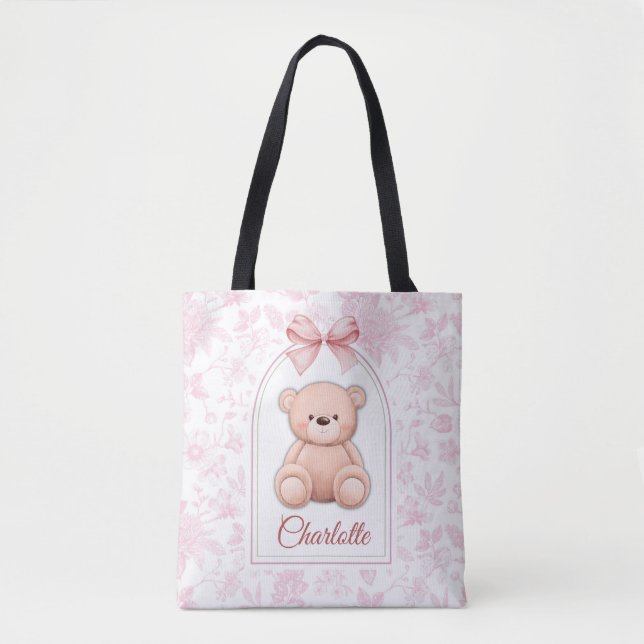 Charlotte | Benutzerdefiniertes rosa Teddy-Bär-Kin Tasche (Vorderseite)