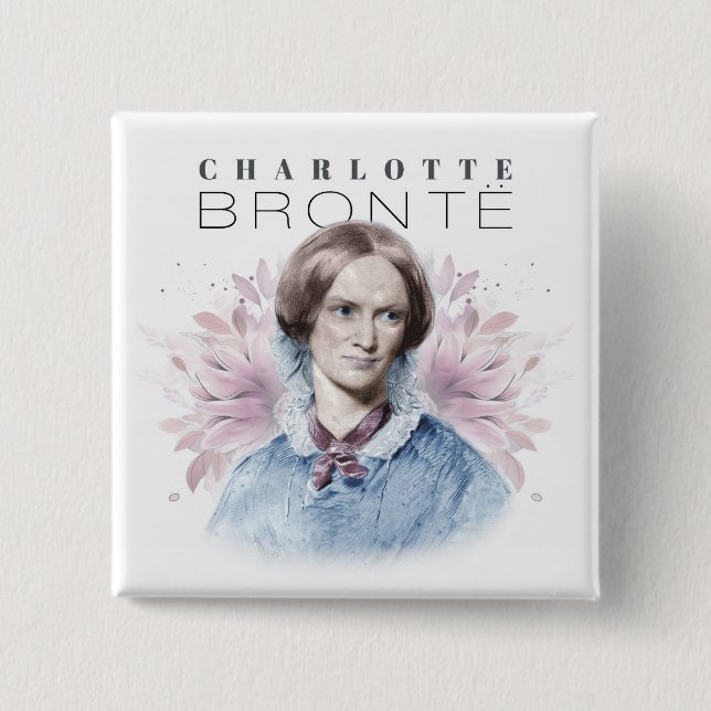 Charlotte Bronte Portrait von Richmond mit Blume Button (Vorderseite)