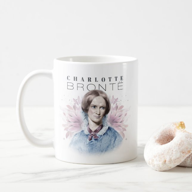 Charlotte Bronte Portrait von Richmond mit Blume Kaffeetasse (Mit Donut)