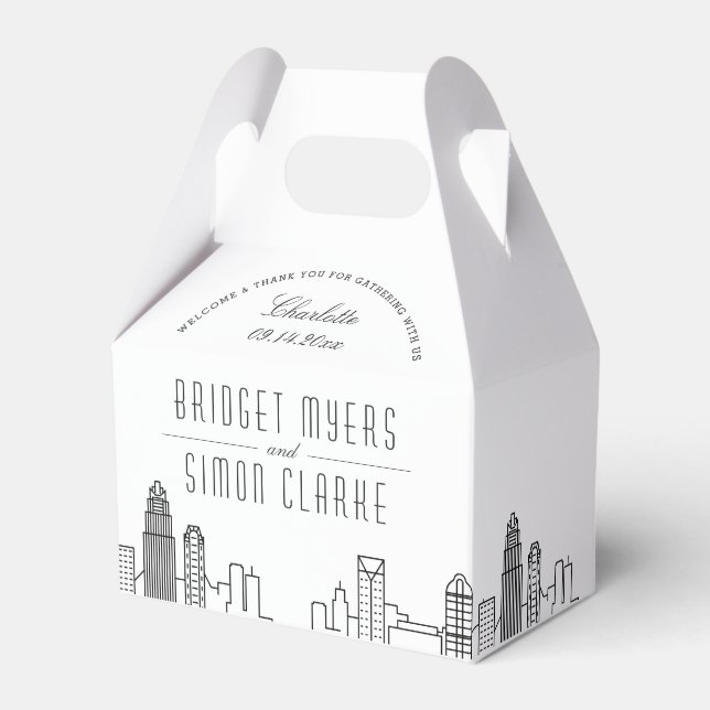 Charlotte | City Skyline Gastgeschenk Hochzeit Box Geschenkschachtel (Vorderseite)