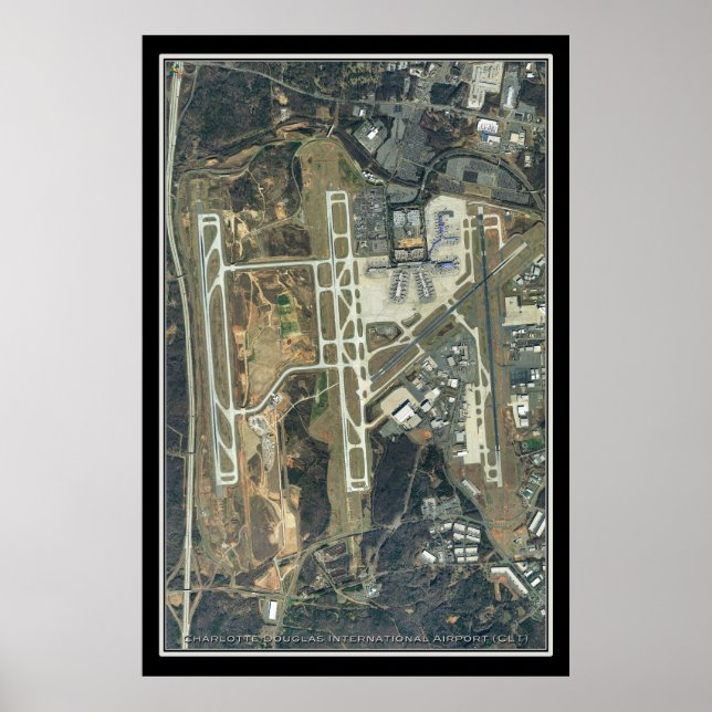 Charlotte Douglas Intl Airport Satellite Karte Poster (Vorne)