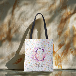 Charlotte Elegant Floral Monogram Pastel Blossom C Tasche