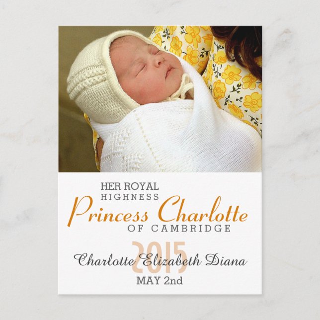 Charlotte Elizabeth Diana - Briten sind Kate Ankündigungspostkarte (Vorderseite)