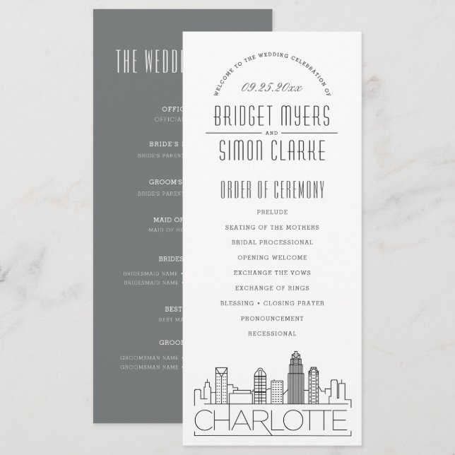 Charlotte | Modernes Hochzeitsprogramm für Deko Einladung (Vorne/Hinten)