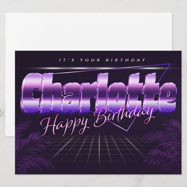 Charlotte Name Vorname lila retro Karte Geburtstag (Vorne/Hinten)