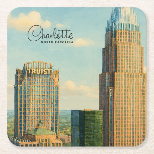 Charlotte NC Aquarell Skyline Reise Rechteckiger Pappuntersetzer