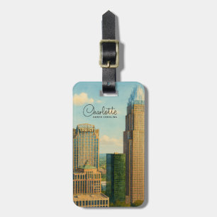 Charlotte NC Aquarell Stadtansicht Reise Gepäckanhänger