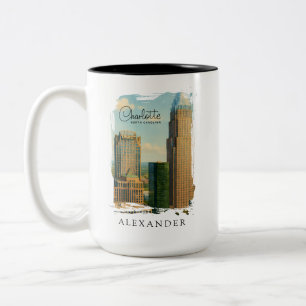 Charlotte NC Aquarell Stadtansicht Reise Zweifarbige Tasse