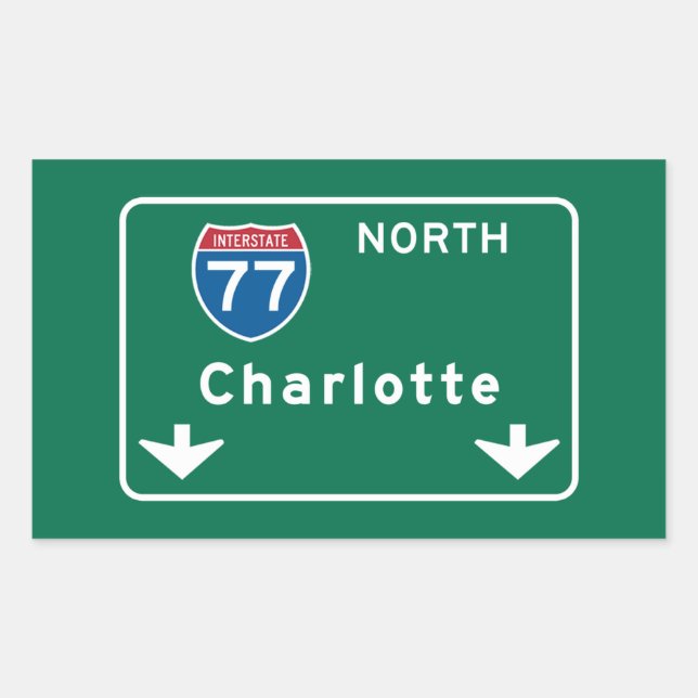 Charlotte, NC Road Sign Rechteckiger Aufkleber (Vorderseite)
