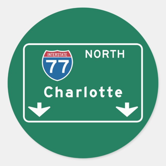 Charlotte, NC Road Sign Runder Aufkleber (Vorderseite)