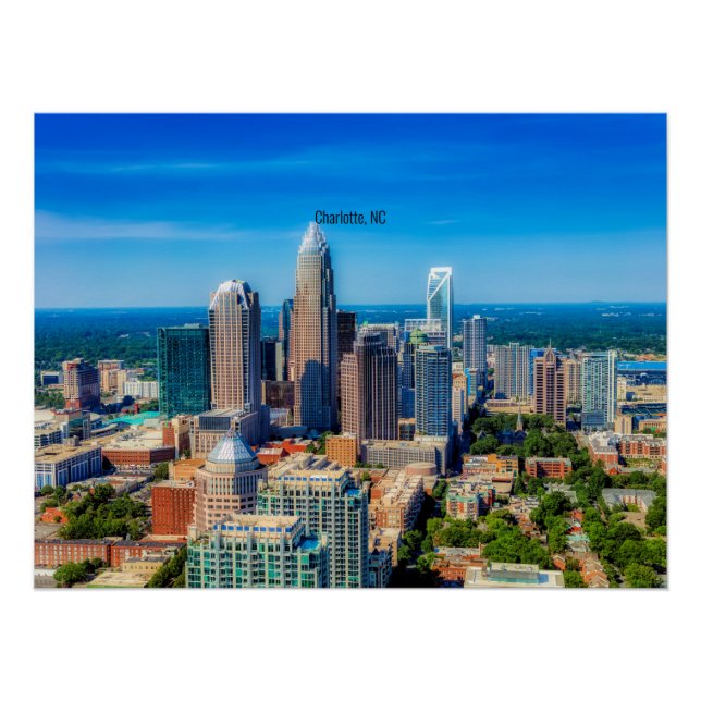 Charlotte, NC-Skyline-Foto Poster (Vorderseite)