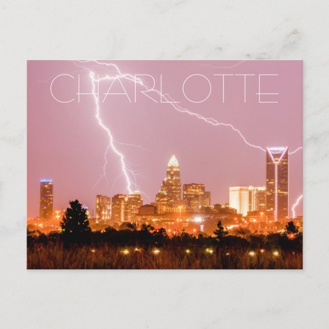 charlotte nc skyline mit Blitz Postkarte (Vorderseite)