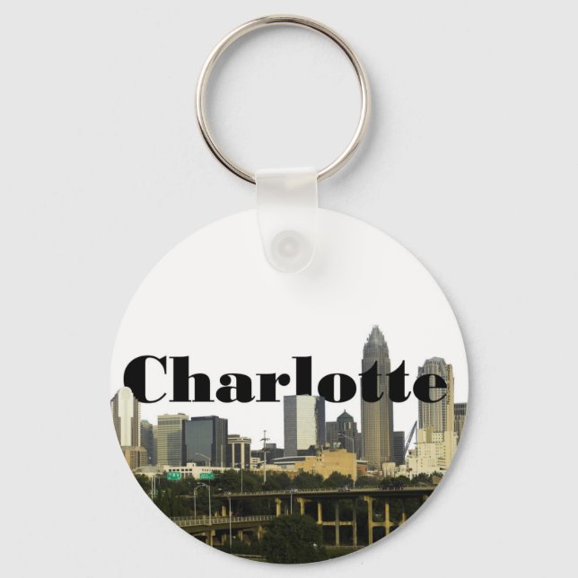 Charlotte NC Skyline mit Charlotte im Himmel Schlüsselanhänger (Vorderseite)