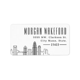 Charlotte, NC stylisierte Skyline Grosses Label Adressaufkleber