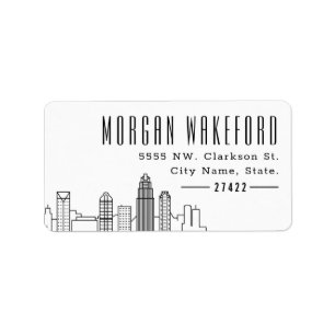 Charlotte, NC stylisierte Skyline Grosses Label Adressaufkleber