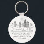 Charlotte, NC Stylized Skyline | Benutzerdefiniert Schlüsselanhänger<br><div class="desc">Eine einzigartige Schlüsselkette,  die die schöne Stadt Charlotte,  NC repräsentiert. Dieser Schlüsselanhänger zeigt die einzigartige Skyline der Stadt mit ihrem Namen darunter. Unter dem Namen der Stadt finden Sie einen Platz für Ihren einzigartigen Slogan oder Ihre Aussage über Ihre Lieblingsstadt.</div>