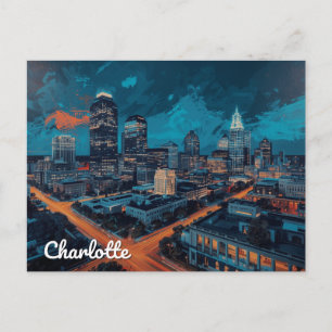 Charlotte NC Uptown Nacht Stadt Kunst Postkarte