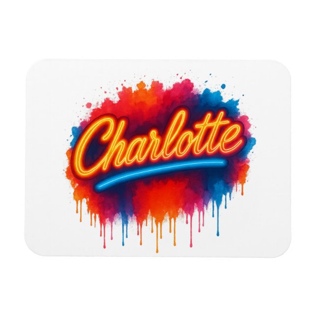 Charlotte Neon Script - Street Art Splash Design Magnet (Horizontal)
