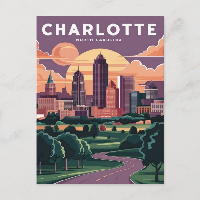 Charlotte Nord Carolina Illustration Postkarte (Vorderseite)