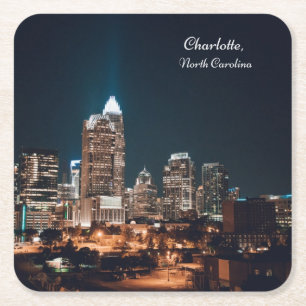 Charlotte North Carolina City Skyline Nacht Rechteckiger Pappuntersetzer