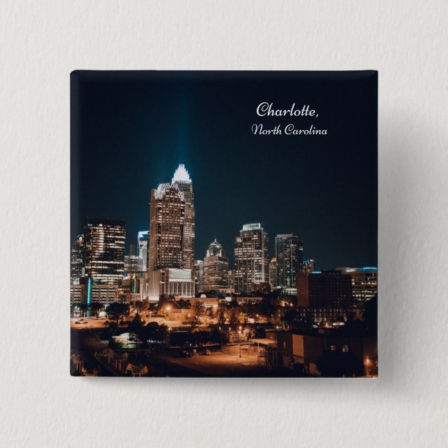 Charlotte North Carolina City Skyline Night Button (Vorderseite)