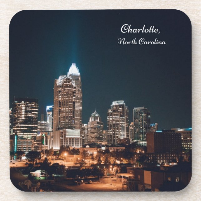 Charlotte North Carolina City Skyline Night Getränkeuntersetzer (Vorderseite)