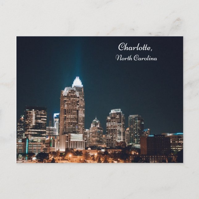 Charlotte North Carolina City Skyline Night Postkarte (Vorderseite)