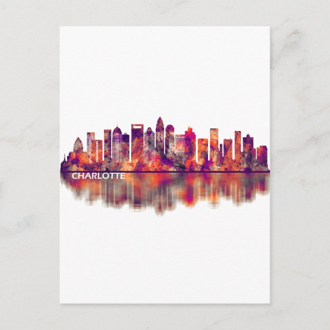 Charlotte North Carolina Skyline Einladungspostkarte (Vorderseite)