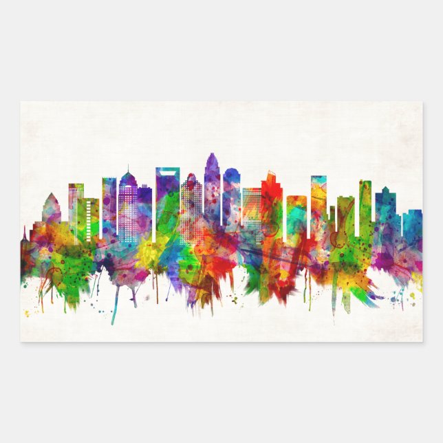 Charlotte North Carolina Skyline Rechteckiger Aufkleber (Vorderseite)