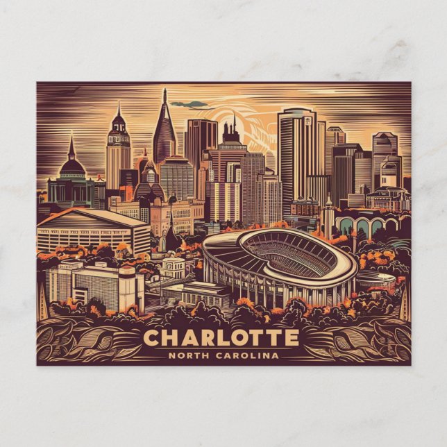 Charlotte, North Carolina, Vintag Retro Postkarte (Vorderseite)